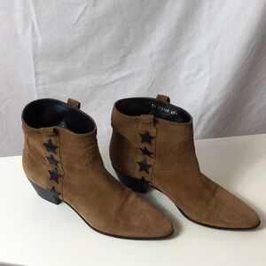 Saint Laurent Tan Suede Boots with Black Leather Star Accents